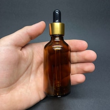 Amber Cam Damlalıklı Şişe Gold Metalik Kapak Kahverengi 50 ML