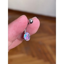 Cerrahi Çelik Piercing Hareli Taşlı Piercing Tek Taş Göbek Piercingi Gümüş