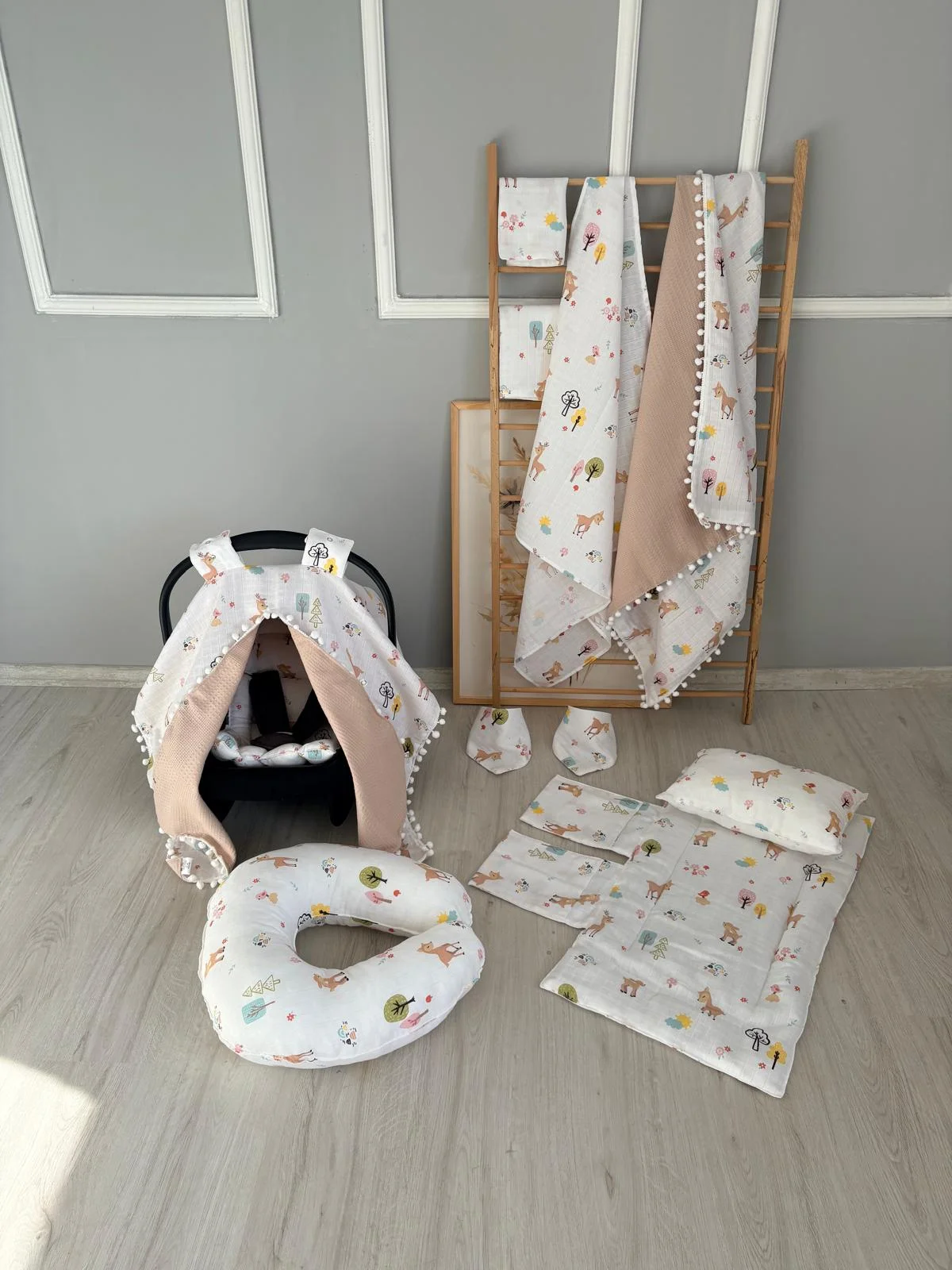 % 100 Pamuk 11 Parça Çift Taraflı Muslin Set Cyln Desen