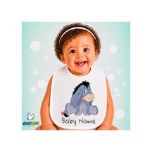 Kişiye Özel Eeyore Keten Bebek Mama Önlüğü Yumuşak - Emici - Yıkanabilir - Özel Tasarım P082 Çok Renkli