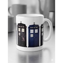 Police Box Tardıs Kupa - Bilim Kurgu Pixel Art Seramik Bardak Fantezi Hediyesi 325ml Beyaz - Çok Renkli