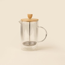 Azir Çift Cidarlı French Press - Şeffaf / Açık Kahverengi - 600 Ml Çok Renkli