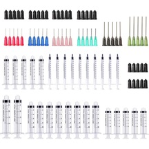 Endüstriyel Tutkal Yağ Mürekkebi İçin 14ga16ga18ga20ga21ga22ga Ve 25ga Künt Uçlu İğneler Ve Kapaklar İle 1/3/5/10/20ml Şırıngalar 90pack-1 3 5 10 20ml