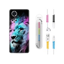 Huawei Nova 9 Kılıf Kablo Koruyuculu Pink Blue Leon 1603 Siyah