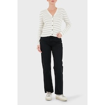 Calvin Klein Çizgili V Yaka Düğmeli Kazak Lv047h310gyas Kadın Kazak Lv047h310g Yas Krem