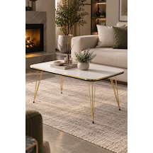 Sulorahome Gold Beyaz Orta Sehpa Tel Ayaklı Model Altın - Beyaz