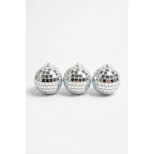 Disko Topu Yılbaşı Ağacı Süsü 5 Cm 3'lü Set - Aynalı Gümüş Asma Süs