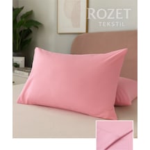 Pembe Pamuk Kumaş Kapaklı Yastık Kılıfı 2 Adet 50 X 70 Cm