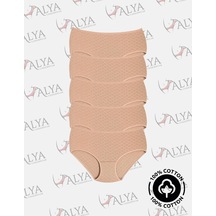 Alya Underwear %100 Pamuk Kumaşlı, Büyük Beden Yüksek Bel Kalp Desenli Ribana Jakar Kadın Külot Ten Rengi