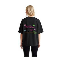 Paybuy Çiçek Gibi Anne Teşekkürü Baskılı Kadın Oversize Tişört Siyah