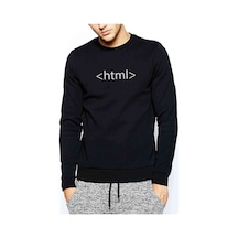 Html Baskılı Siyah Erkek Örme Sweatshirt