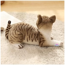 Hediyecik Gerçek Görünümlü Peluş Kedi Gri Tekir 40 Cm, Gri Açık Bej