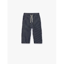 Koton Pamuklu Cepli Çizgili Müslin Beli Bağcıklı Pantolon Lacivert Çizgili 6smb40052tw