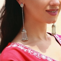 Ganzhoushop Oksitlenmiş Mavi Küpeler Kadınlar Jhumki Jhumka Için Gümüş Dikdörtgen Çingene Büyük Boho Nv Mavi