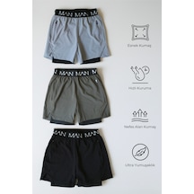 Nature The Brand 3 Lü Paket Unisex Gym Ve Fitness Astarlı Taytlı Şort Yazılı Lastik Karışık