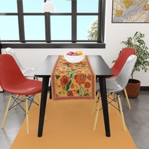 Orange Daisy Flowers Runner 140x45cm Ince Keten, Uluslararası Yıkama Ve Solmama Sertifikası Çok Renkli