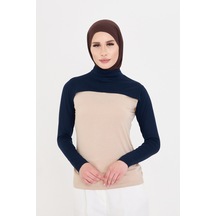 Lacivert Tesettür Balıkçı Yaka Boyunluklu Kolluk Viskon Düz 1025 02 Lacivert