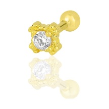 Gümüş Altın Yaldızlı Zirkon Tek Taşlı Tragus Helix Piercing Küpe Altın