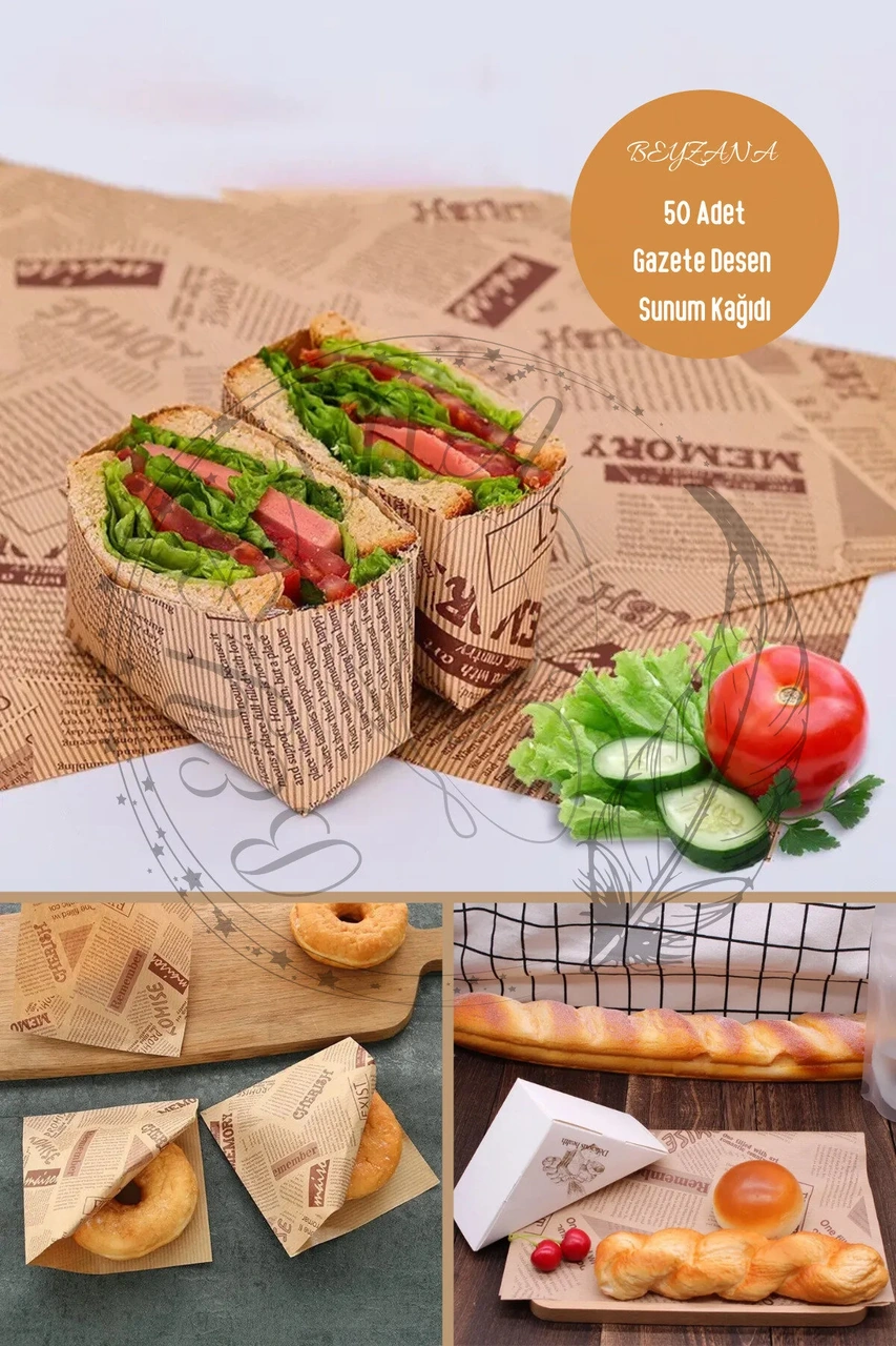 Vintage Gazete Desenli Sunum Kağıdı 50 Adet Diğer