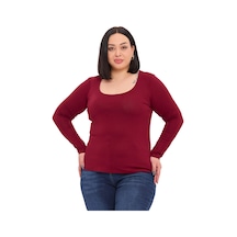 Disentis Büyük Beden U Yaka Uzun Kollu Viskon Bordo Body Bordo