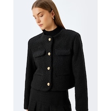 Koton Kapaklı Cep Detaylı Yakasız Crop Tüvit Blazer Ceket Siyah 5wak20059ew Siyah