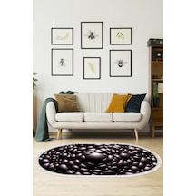 Kaymaz Dijital Mutfak & Salon Halı Trend Saçaklı Oval Geometrik E5009 Siyah