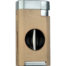 Quantoro Çift Torch Pürmüz V-cut Kesicili Taba-gümüş Metal Puro Çakmağı - Trz1070