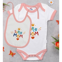 Bk Kids Super Mom Tasarımlı Pembe Bebek Body Zıbın Ve Mama Önlüğü Çok Renkli