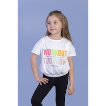 Toontoy Kids Toontoy Kız Çocuk Workout Baskılı Taş İşlemeli Tişört Ekru