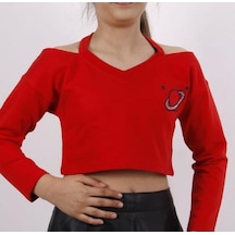 Toontoy Kids Toontoy Kız Çocuk Baskılı V Yaka Askılı Tişört Kırmızı