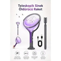 2in1 Elektrikli Sinek Öldürücü Raket Masa Üstü Teleskobik Tavana Uzatılabilir Katlanır Raket