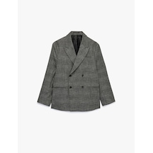 Koton Uzun Kollu Viskon Karışımlı Cepli Düğmeli Kruvaze Yaka Blazer Ceket Siyah Ekose 7wam50009hw Siyah Ekoseli