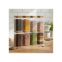 Deconox 6'lı Set 520 Ml Bambu Kapaklı Kare Cam Kavanoz - 6x15 Cm Vakumlu Ekstra Uzun Boy Şeffaf Erzak Kabı Spagetti Makarna Kahve Bakliyat Ve Mutfak Düzenleyici Saklama Kutusu 2.8 L