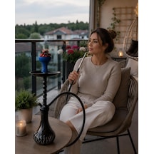 Premium Siyah Nargile Takımı 75 Cm Cam Şişeli Lüleli Modern Tasarım Balkon & Kafe Ko