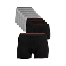 Nacar Store Erkek Siyah 2 Renk 10'lu Paket Likralı Pamuklu Boxer Siyah-gri