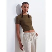Dilvin 31655 Bisiklet Yaka Crop Top-haki Haki