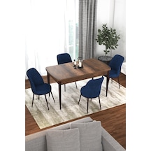 Canisa Concept Kor Serisi 70x114 Açılabilir Mutfak Masası Takımı Barok Desen Masa 4 Lacivert Sandalye Masa Barok Ahşap 4 Lacivert Sandalye