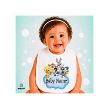 Kişiye Özel Looney Tunes Keten Bebek Mama Önlüğü Yumuşak - Emici - Yıkanabilir - Özel Tasarım P088 Çok Renkli