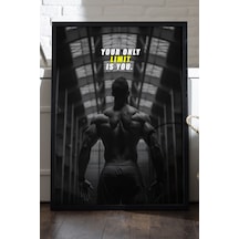 Spor Gym Motivasyon Siyah Ahşap Çerçeveli Poster, Dekoratif Araba Duvar Tablosu