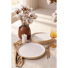 Keramika Mat Beyaz Gold Fileli Stackable Servis Tabağı 27 Cm 4 Adet