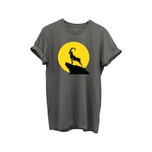 Dağ Keçisi Siluet Baskılı %100 Pamuk Regular Fit Bisiklet Yaka Unisex T-shirt Antrasit