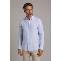 Bisse Açık Mavi Regular Fit Pamuk Keten Paşa Yaka Gömlek Gmktn3ps224018 D33