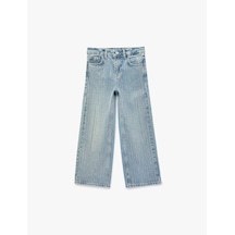 Koton Pamuklu Cepli Yüksek Bel İspanyol Paça Denim Pantolon Orta İndigo 7wkg40032ad
