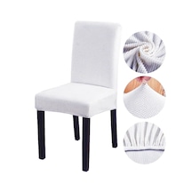 Sandalye Kılıfı Kare Desen Esnek Lastikli Sandalye Örtüsü Beyaz
