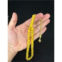 Altın Varaklı Uçak Camı Tesbih Küre Kesim 10mm Sarı Renkli T-686