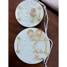 Beloved Gold Beyaz İncili Söz Tepsisi Nişan Tepsisi Ve Damat Kahve Fincan Tepsi Seti Beyaz Beyaz