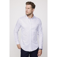 Tudors Slim Fit Uzun Kol Baskılı Yaka Biyeli Beyaz Gömlek-27738-beyaz