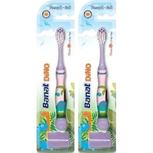 Dino 2+ Yaş Çocuk Diş Fırçası Mor 2li Paket Açık Ahşap