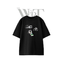 Thewert Retro Kameralar Tasarım Baskılı Ünisex Siyah Oversize T-shirt