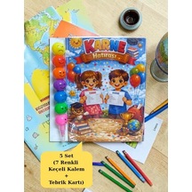 Karne Hediyesi 5 Set Renkli Keçeli Kalem Ve Tebrik Kartı